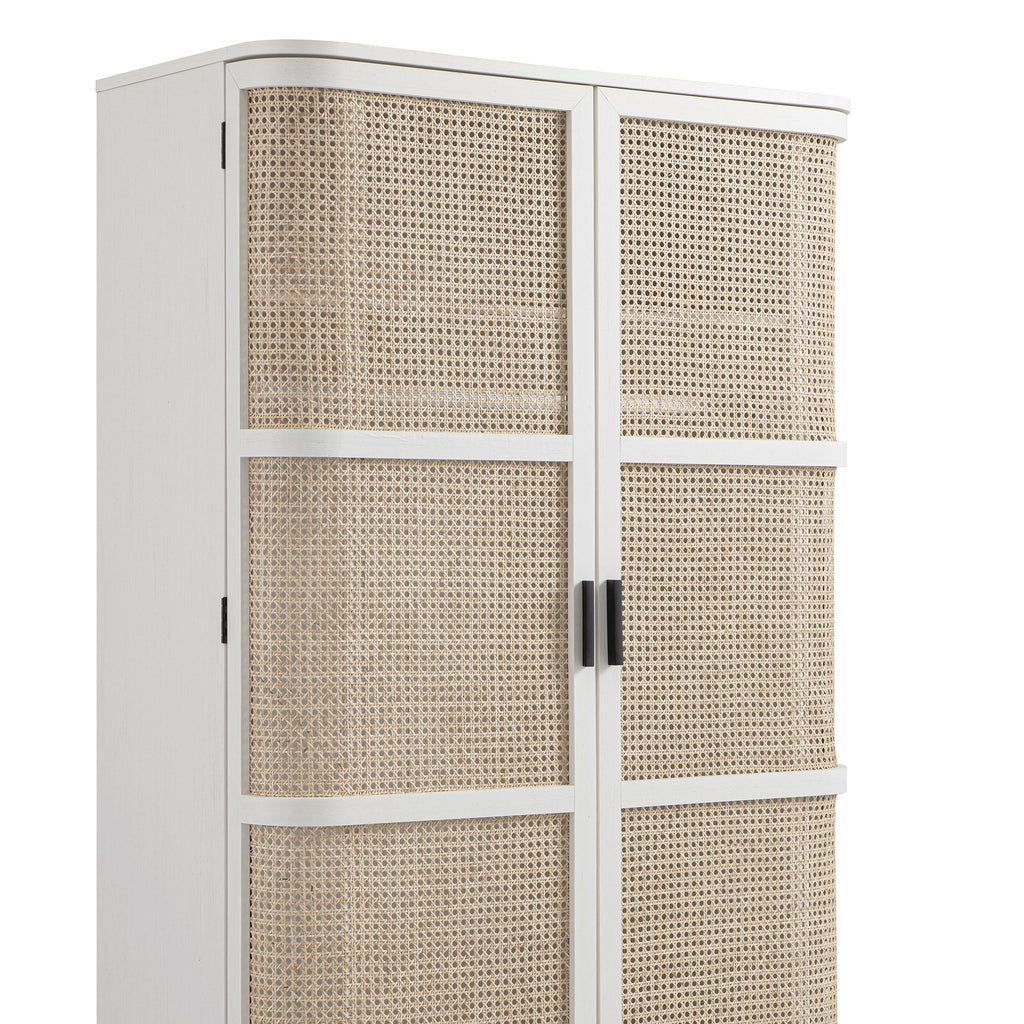 Izzy Curved Rattan Double Wardrobe, White
