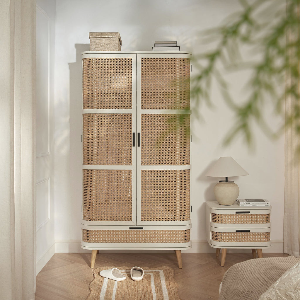 Izzy Curved Rattan Double Wardrobe, White