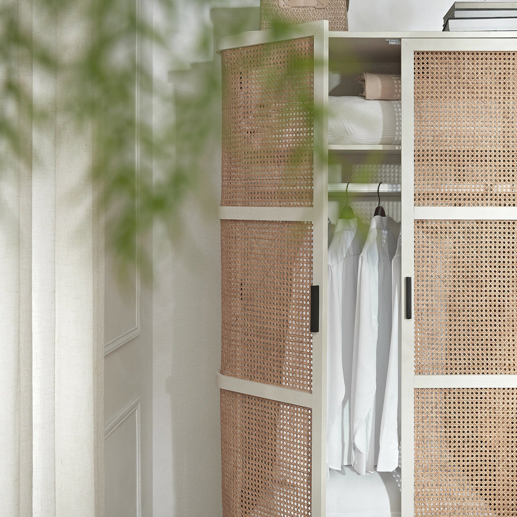 Izzy Curved Rattan Double Wardrobe, White