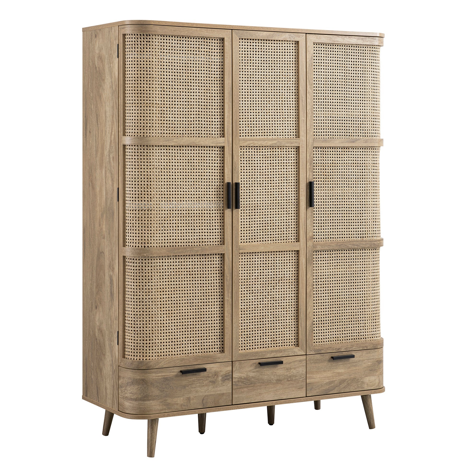 Izzy Curved Rattan Triple Wardrobe, Natural