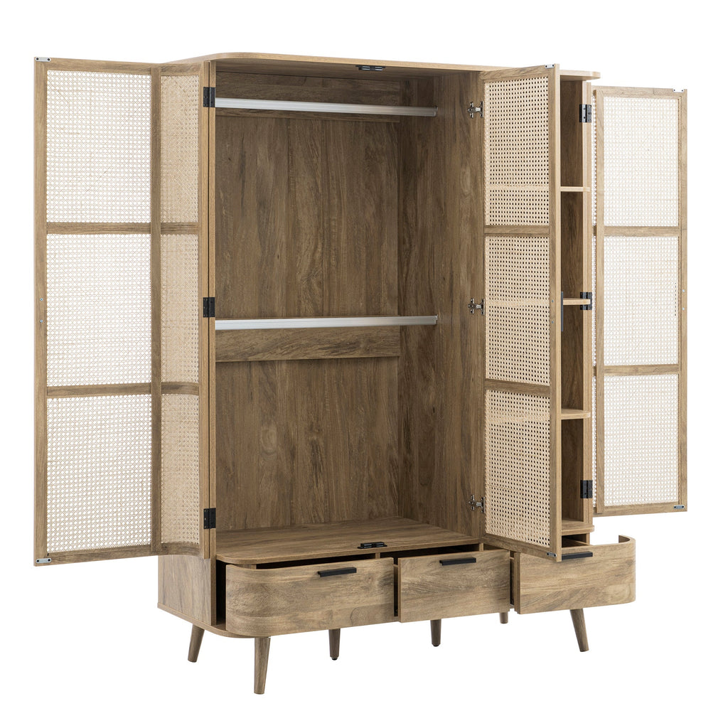 Izzy Curved Rattan Triple Wardrobe, Natural