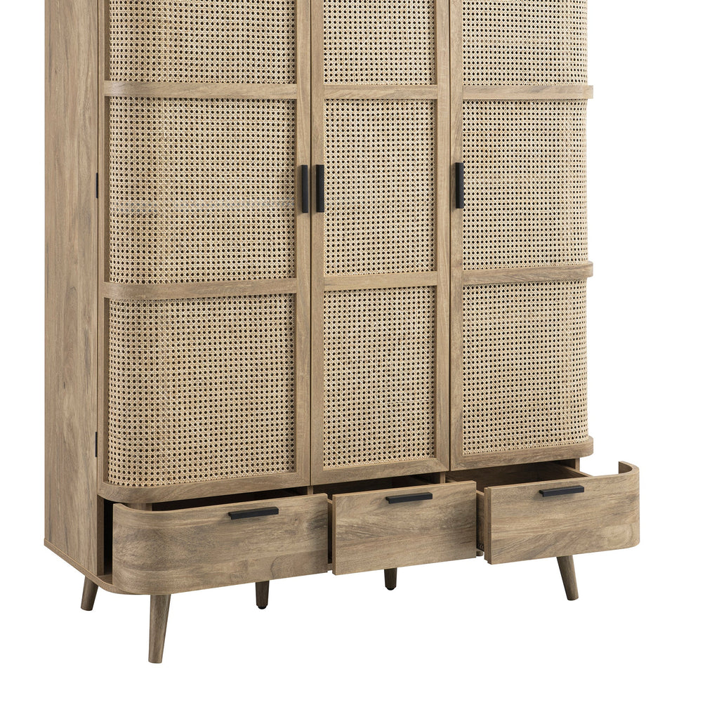 Izzy Curved Rattan Triple Wardrobe, Natural