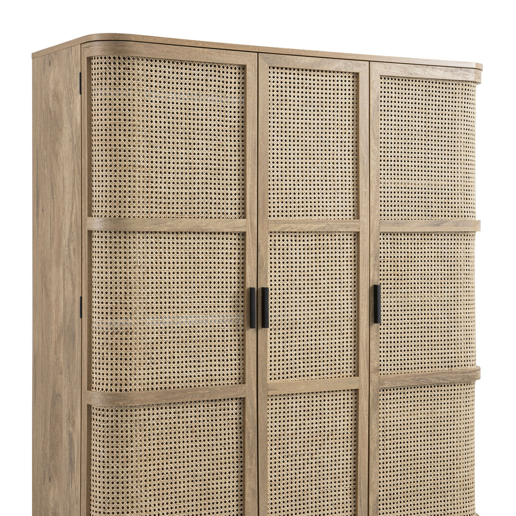 Izzy Curved Rattan Triple Wardrobe, Natural