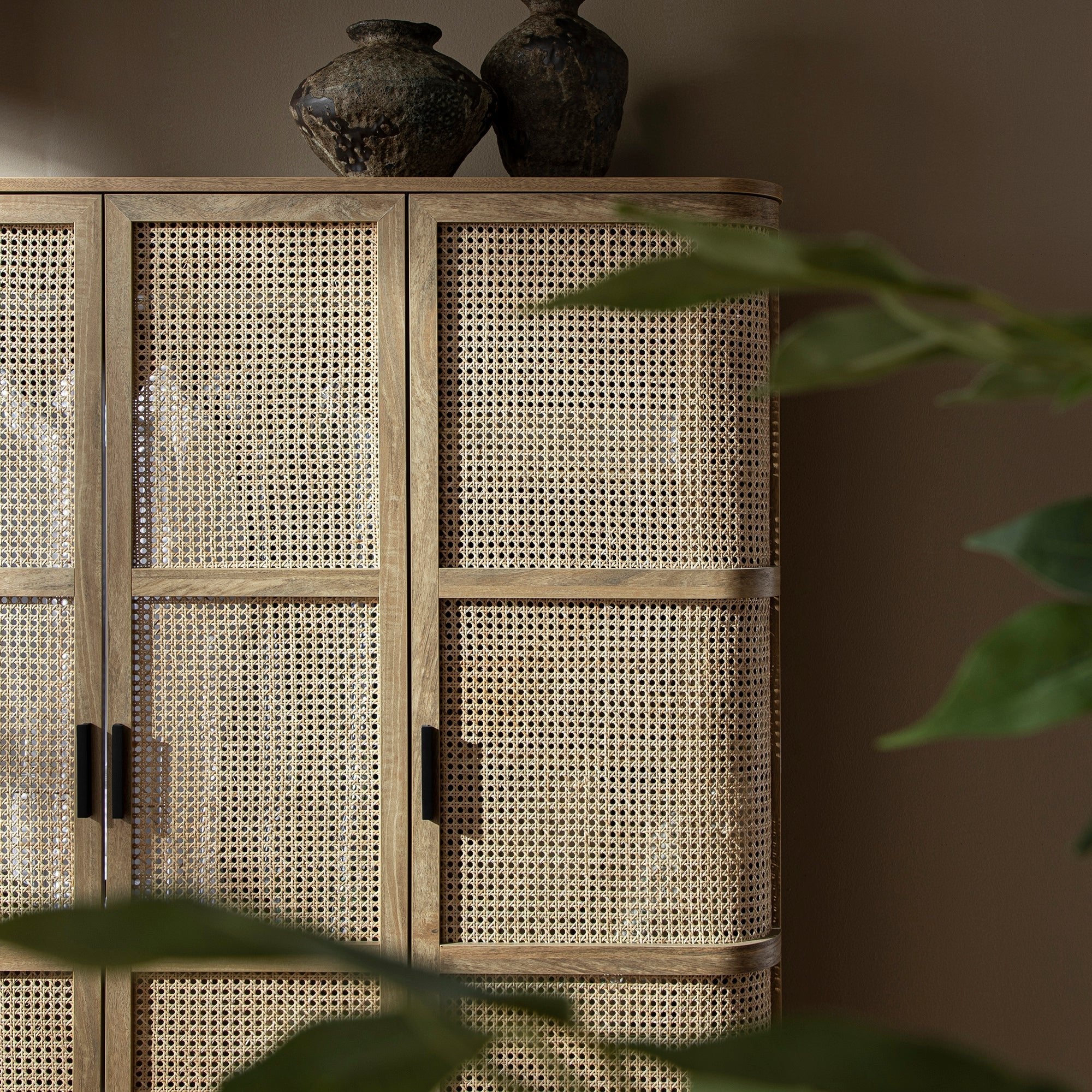 Izzy Curved Rattan Triple Wardrobe, Natural