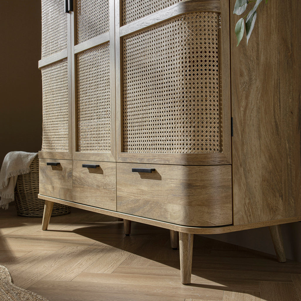 Izzy Curved Rattan Triple Wardrobe, Natural