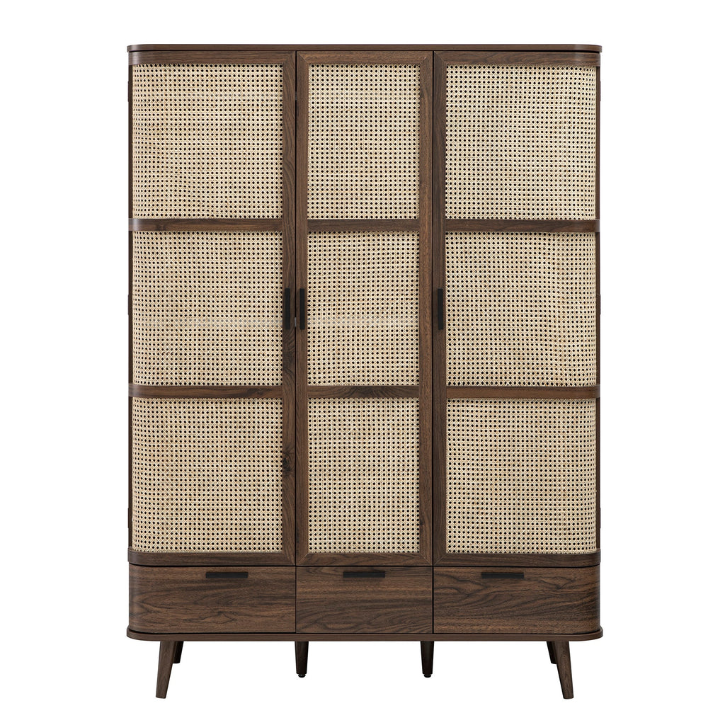 Izzy Curved Rattan Triple Wardrobe, Walnut