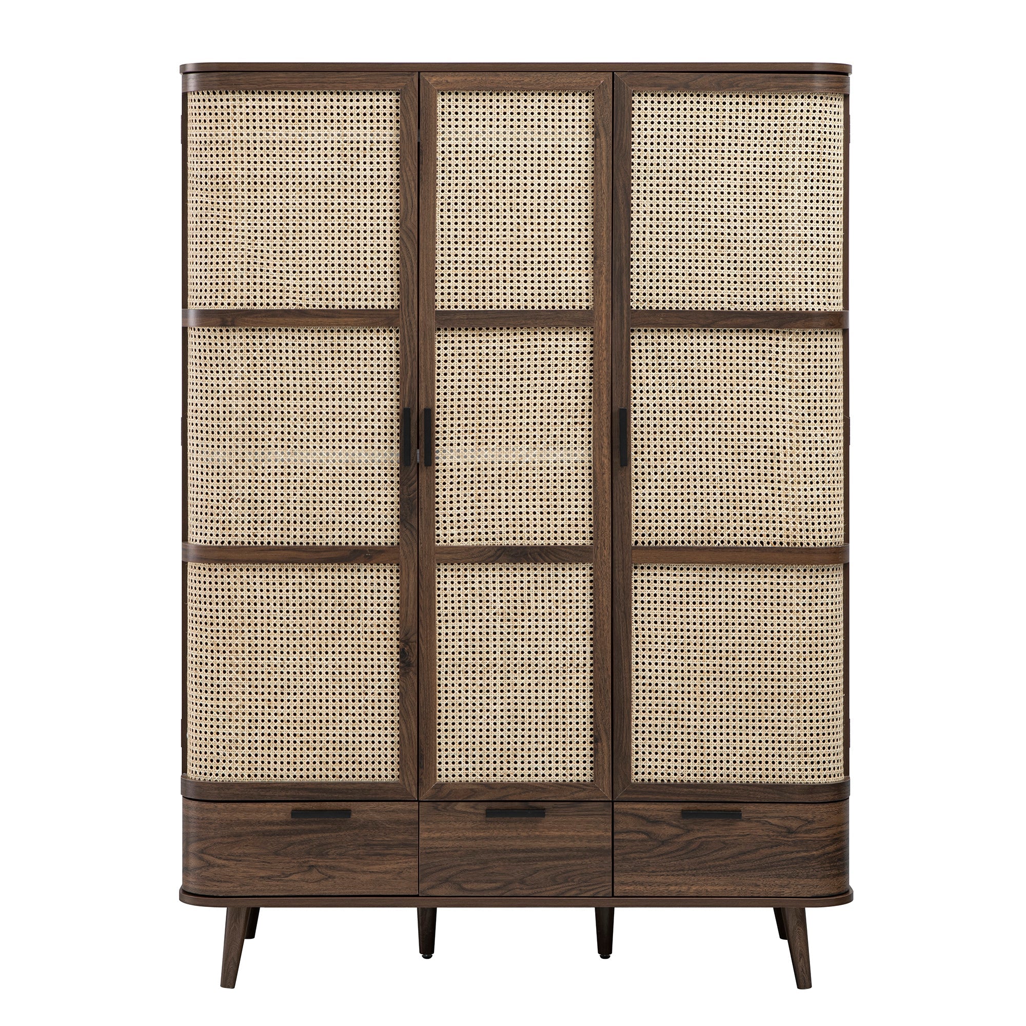 Izzy Curved Rattan Triple Wardrobe, Walnut