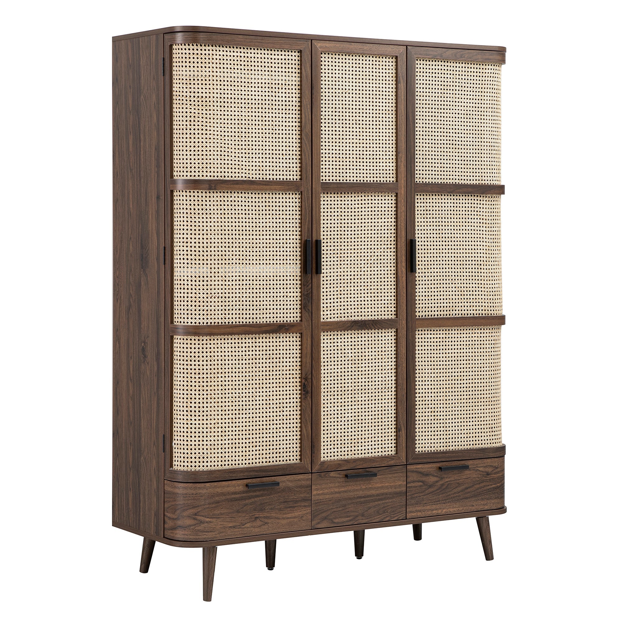 Izzy Curved Rattan Triple Wardrobe, Walnut