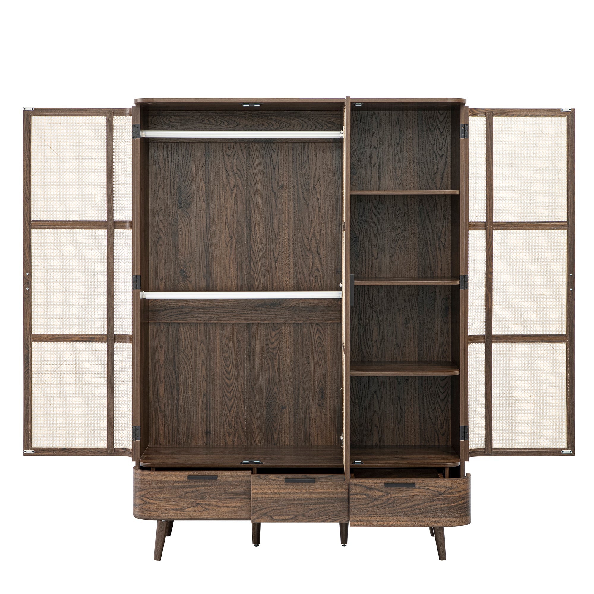 Izzy Curved Rattan Triple Wardrobe, Walnut