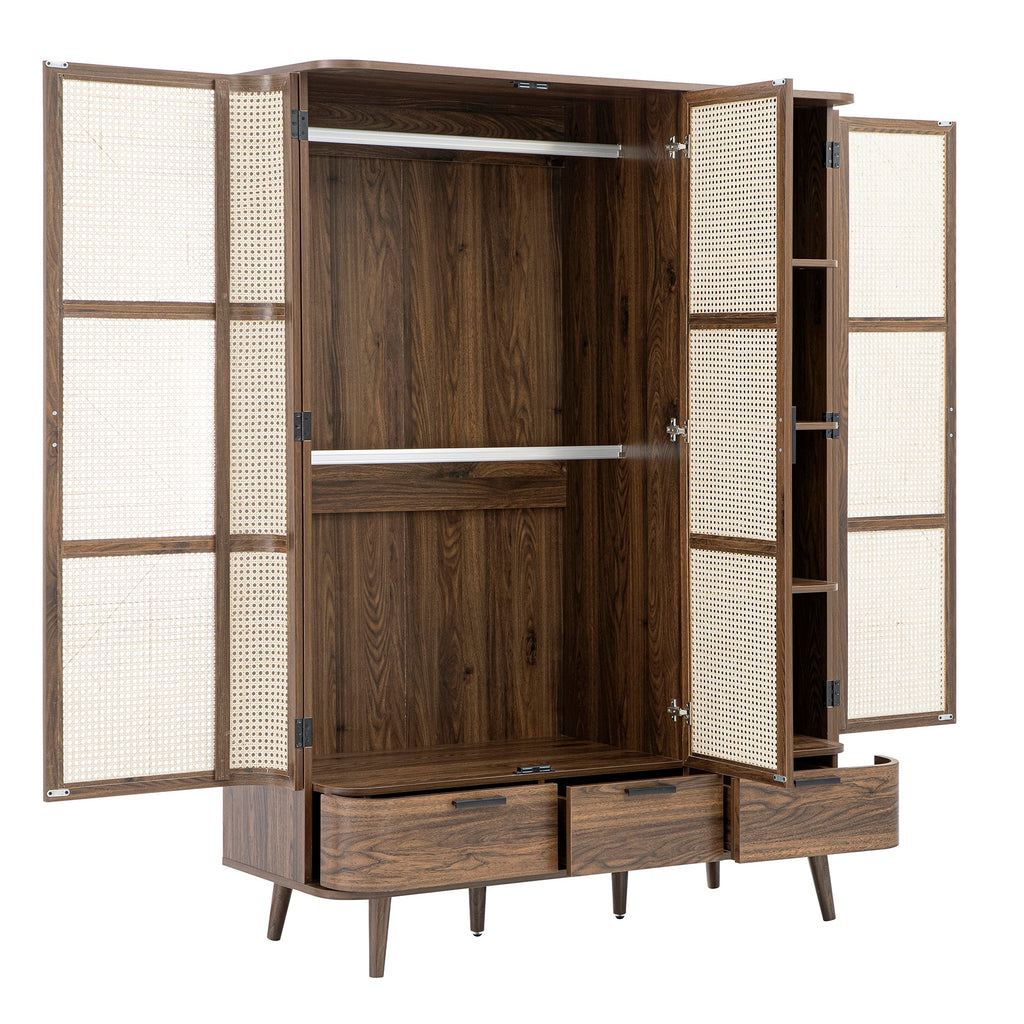Izzy Curved Rattan Triple Wardrobe, Walnut