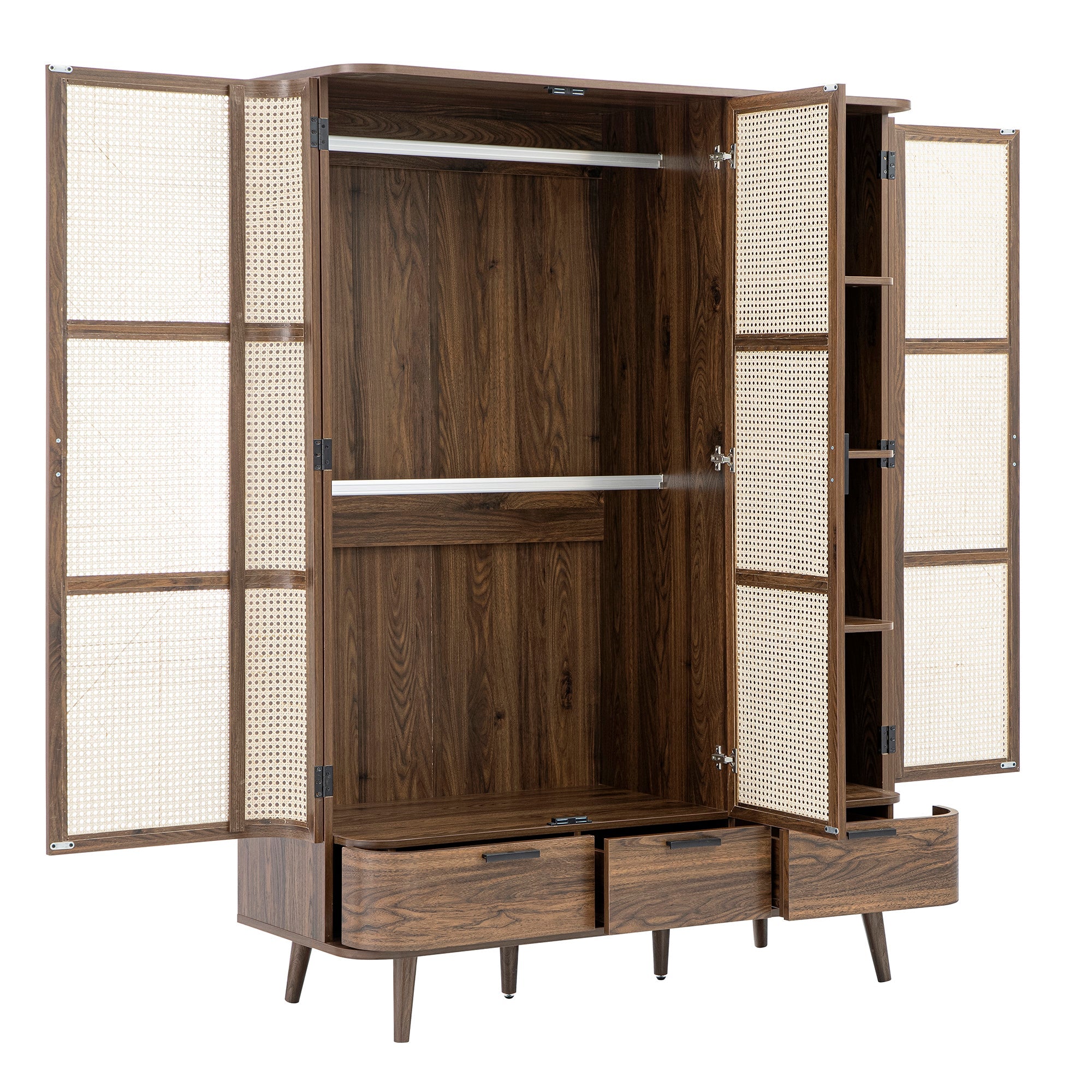 Izzy Curved Rattan Triple Wardrobe, Walnut