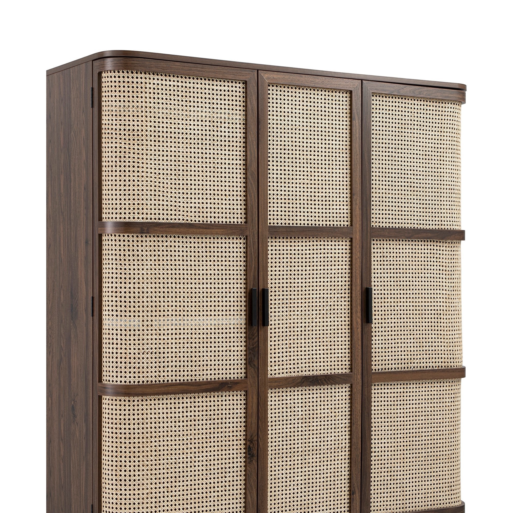 Izzy Curved Rattan Triple Wardrobe, Walnut