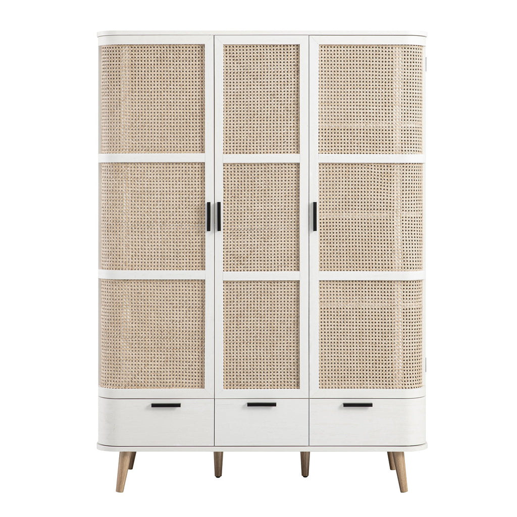 Izzy Curved Rattan Triple Wardrobe, White
