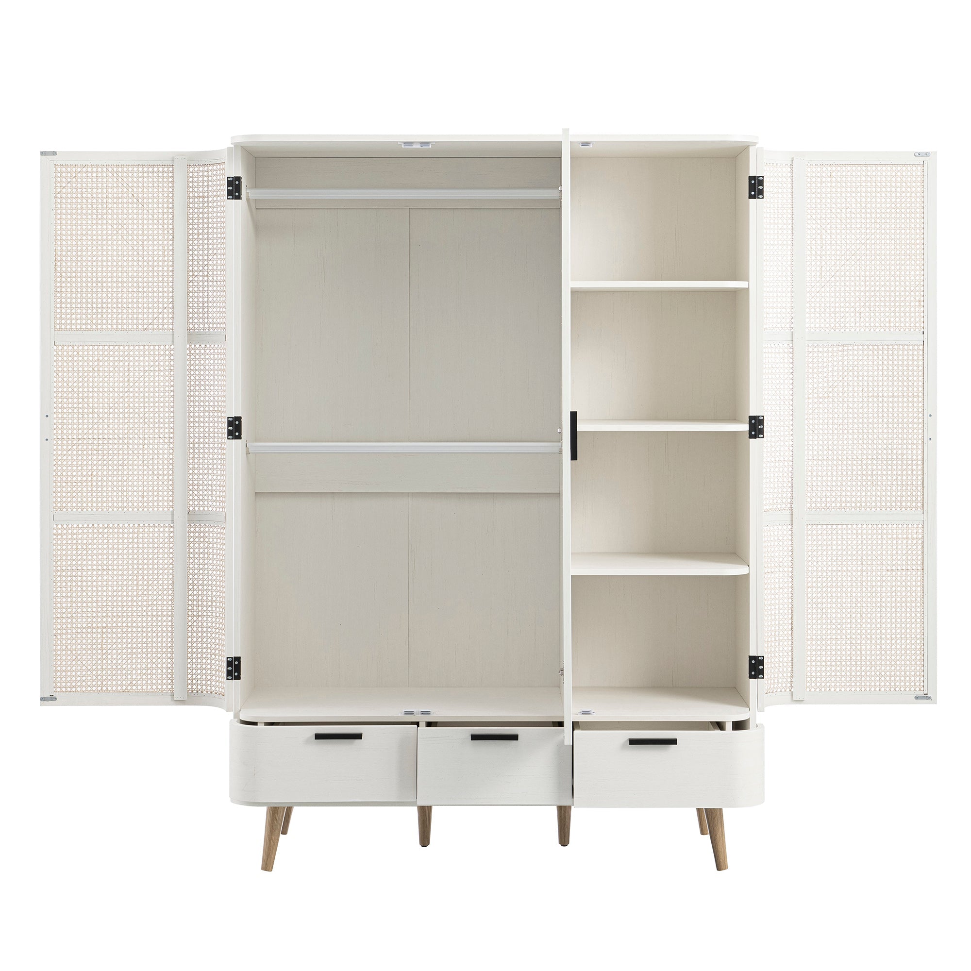 Izzy Curved Rattan Triple Wardrobe, White