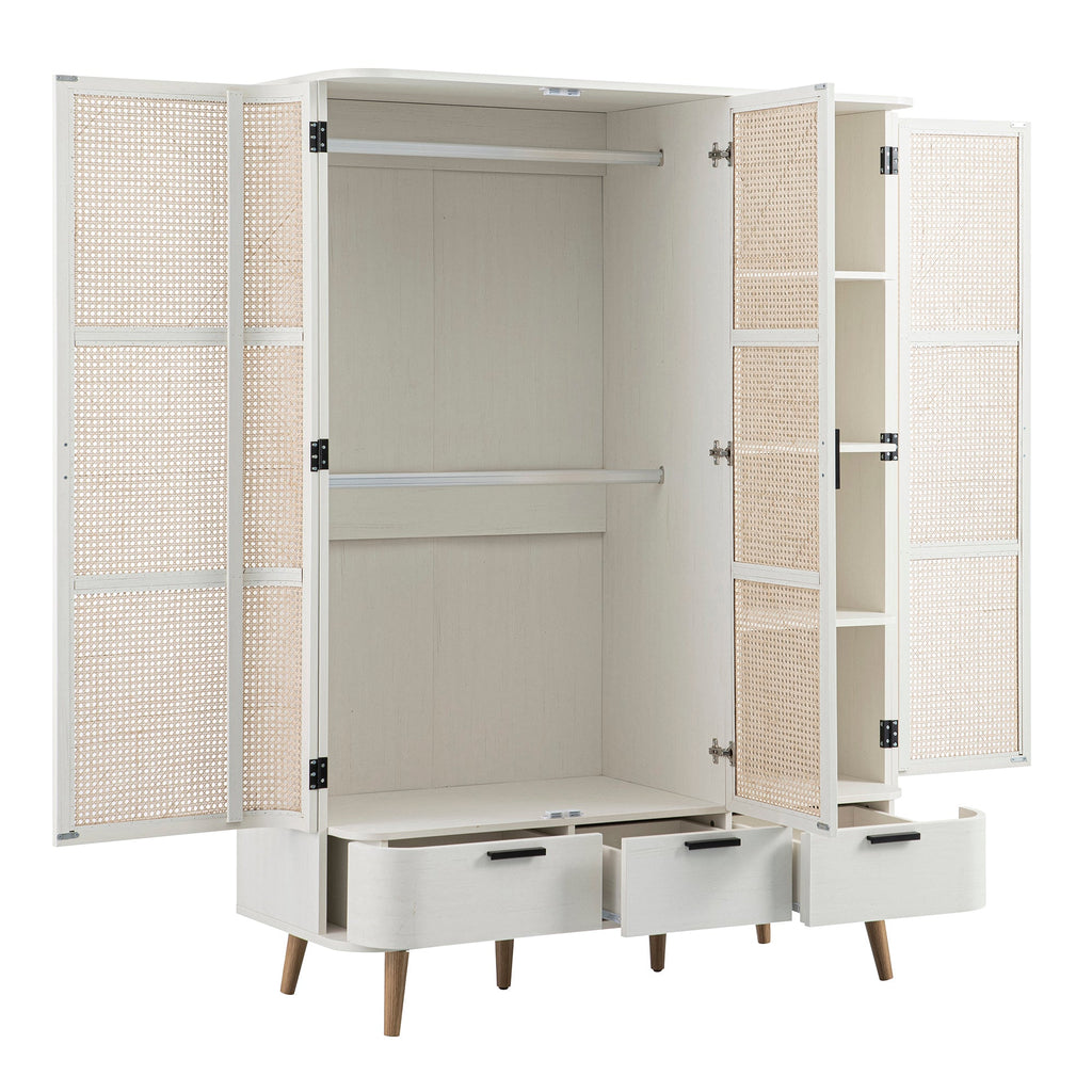 Izzy Curved Rattan Triple Wardrobe, White