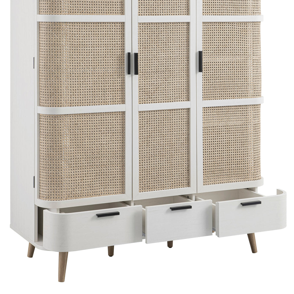 Izzy Curved Rattan Triple Wardrobe, White