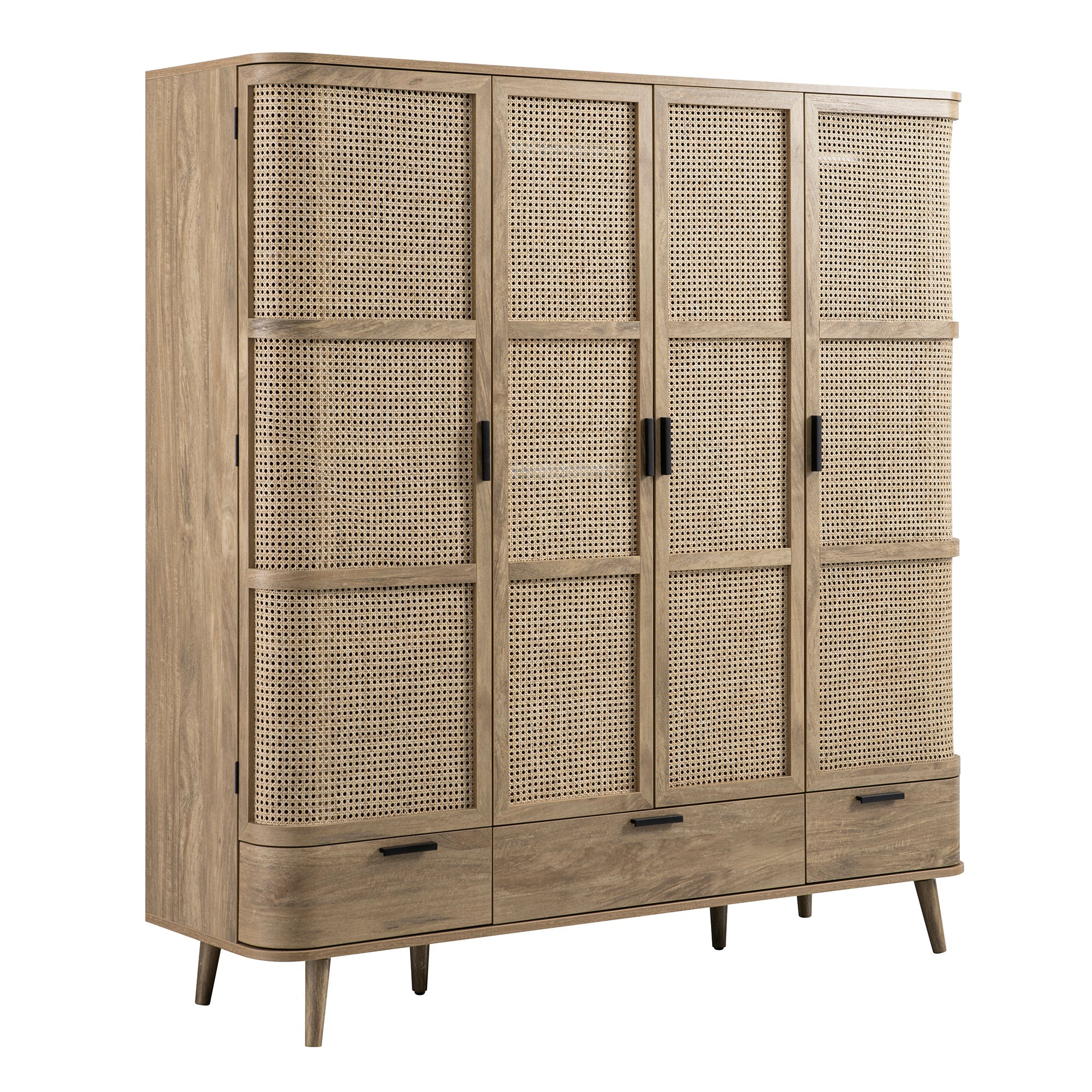 Izzy Curved Rattan 4-Door Wardrobe, Natural