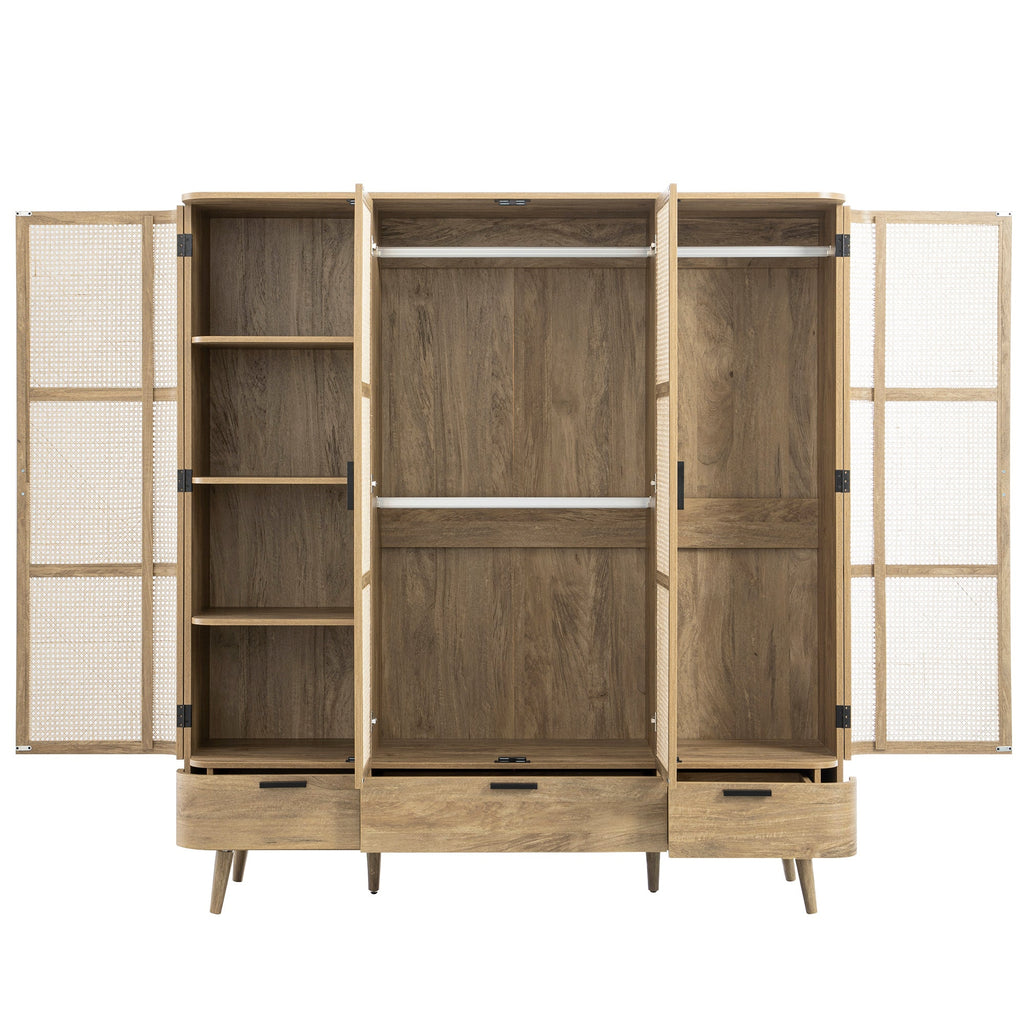 Izzy Curved Rattan 4-Door Wardrobe, Natural
