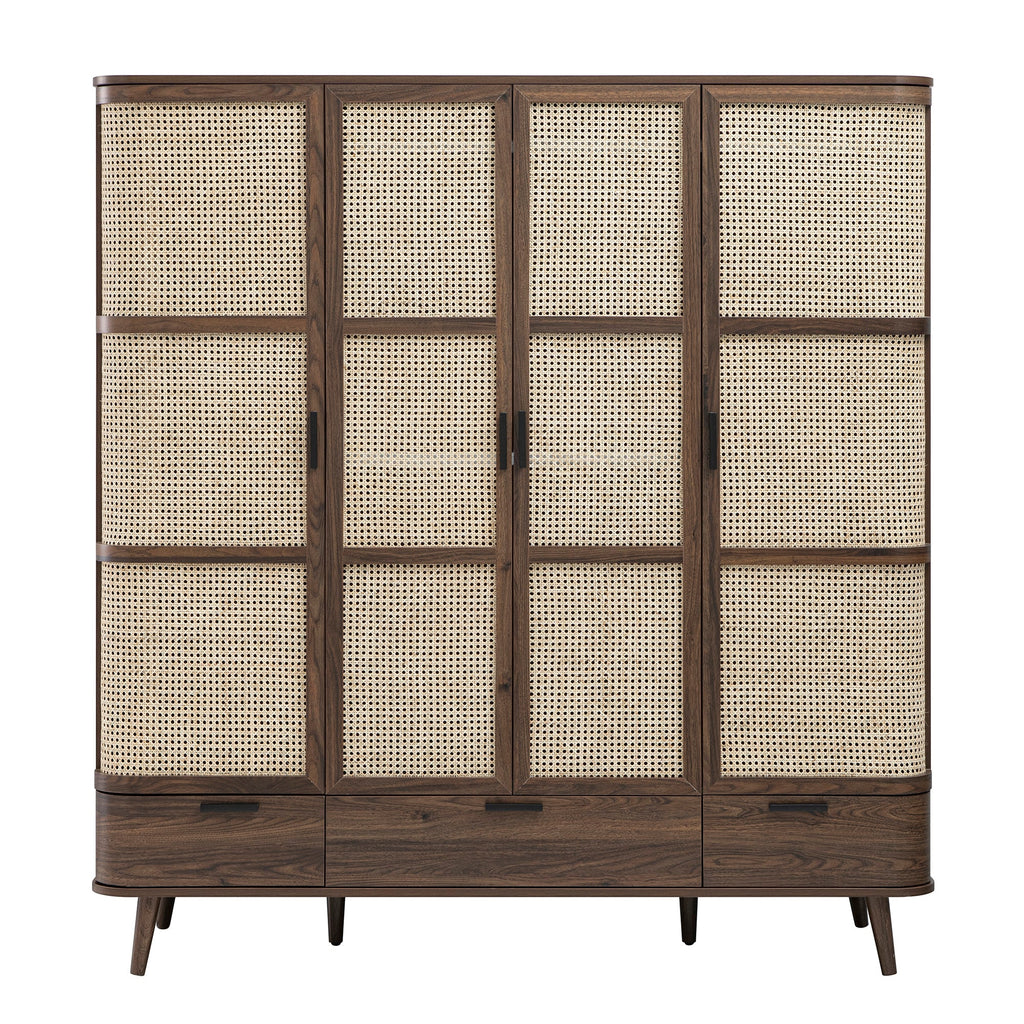 Izzy Curved Rattan 4-Door Wardrobe, Walnut