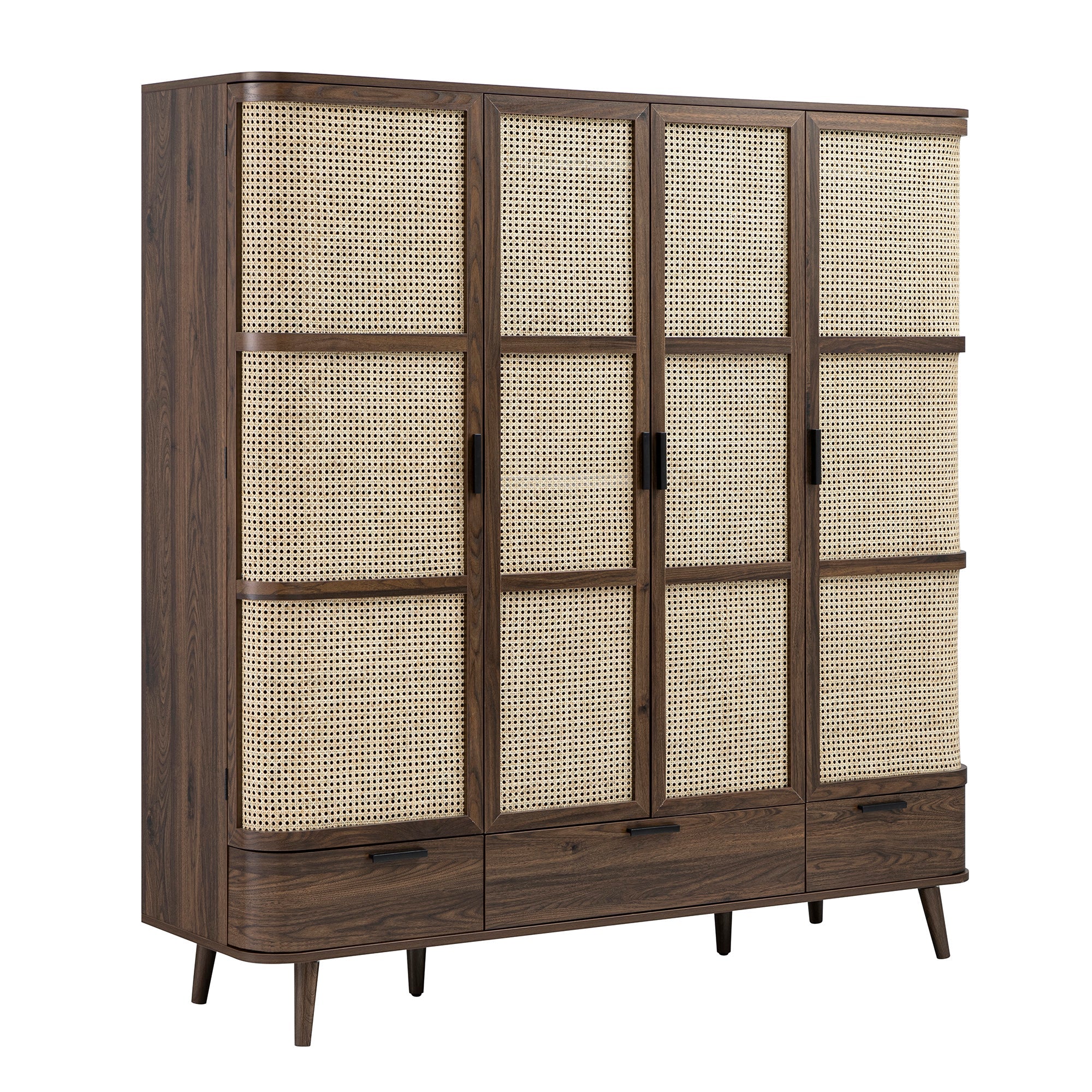 Izzy Curved Rattan 4-Door Wardrobe, Walnut