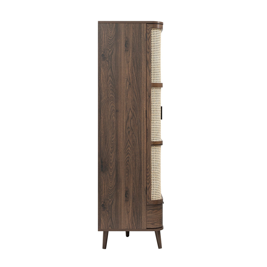 Izzy Curved Rattan 4-Door Wardrobe, Walnut