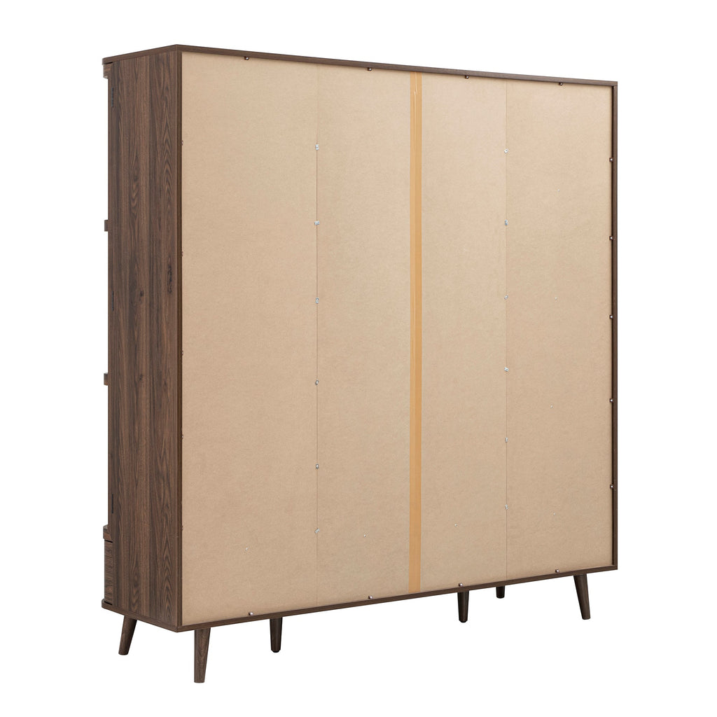 Izzy Curved Rattan 4-Door Wardrobe, Walnut