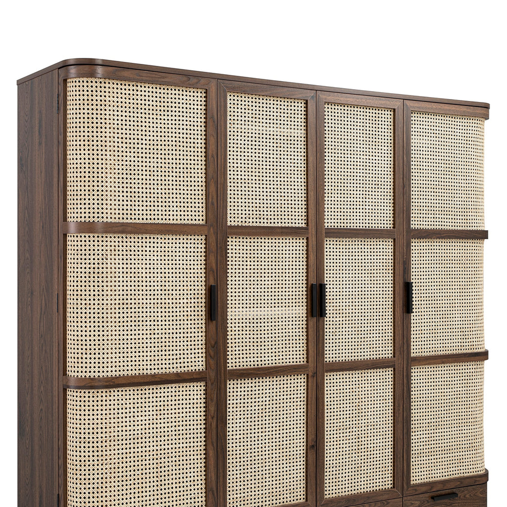Izzy Curved Rattan 4-Door Wardrobe, Walnut