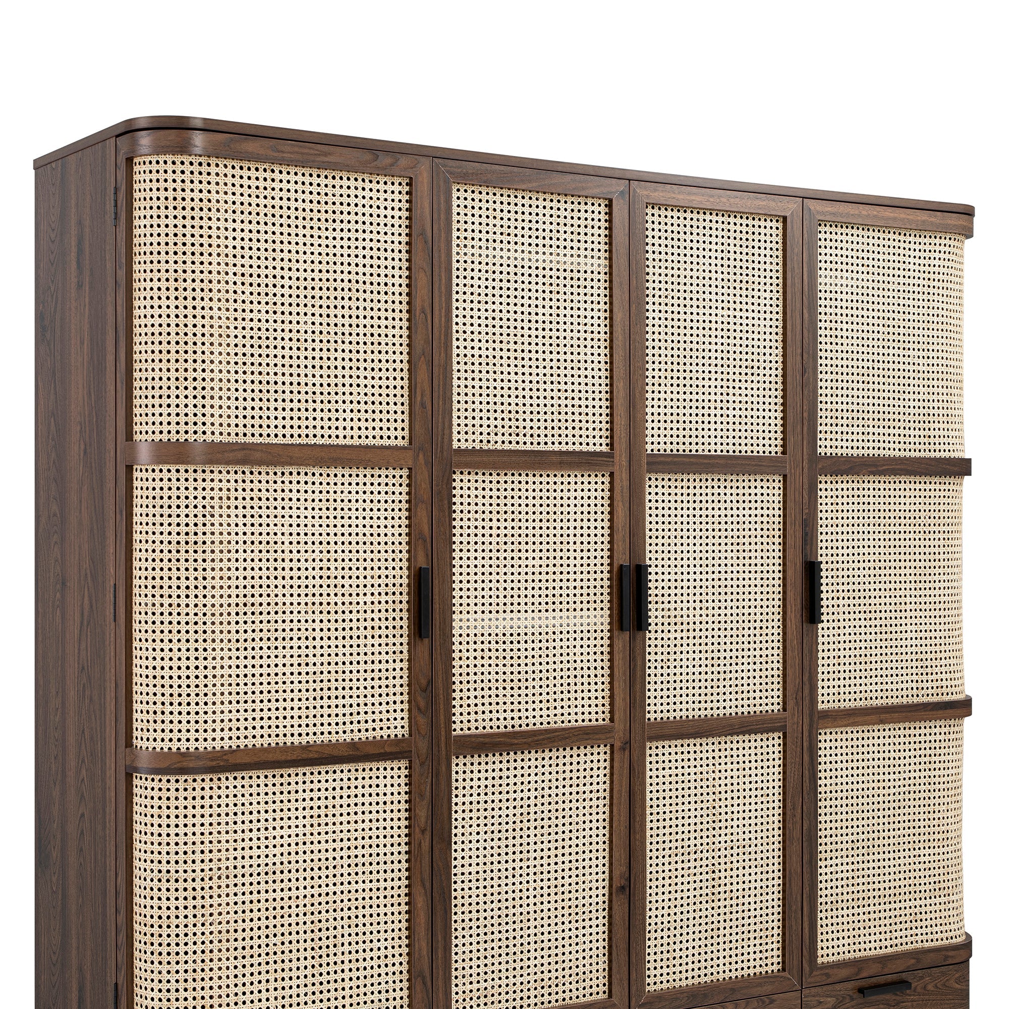 Izzy Curved Rattan 4-Door Wardrobe, Walnut