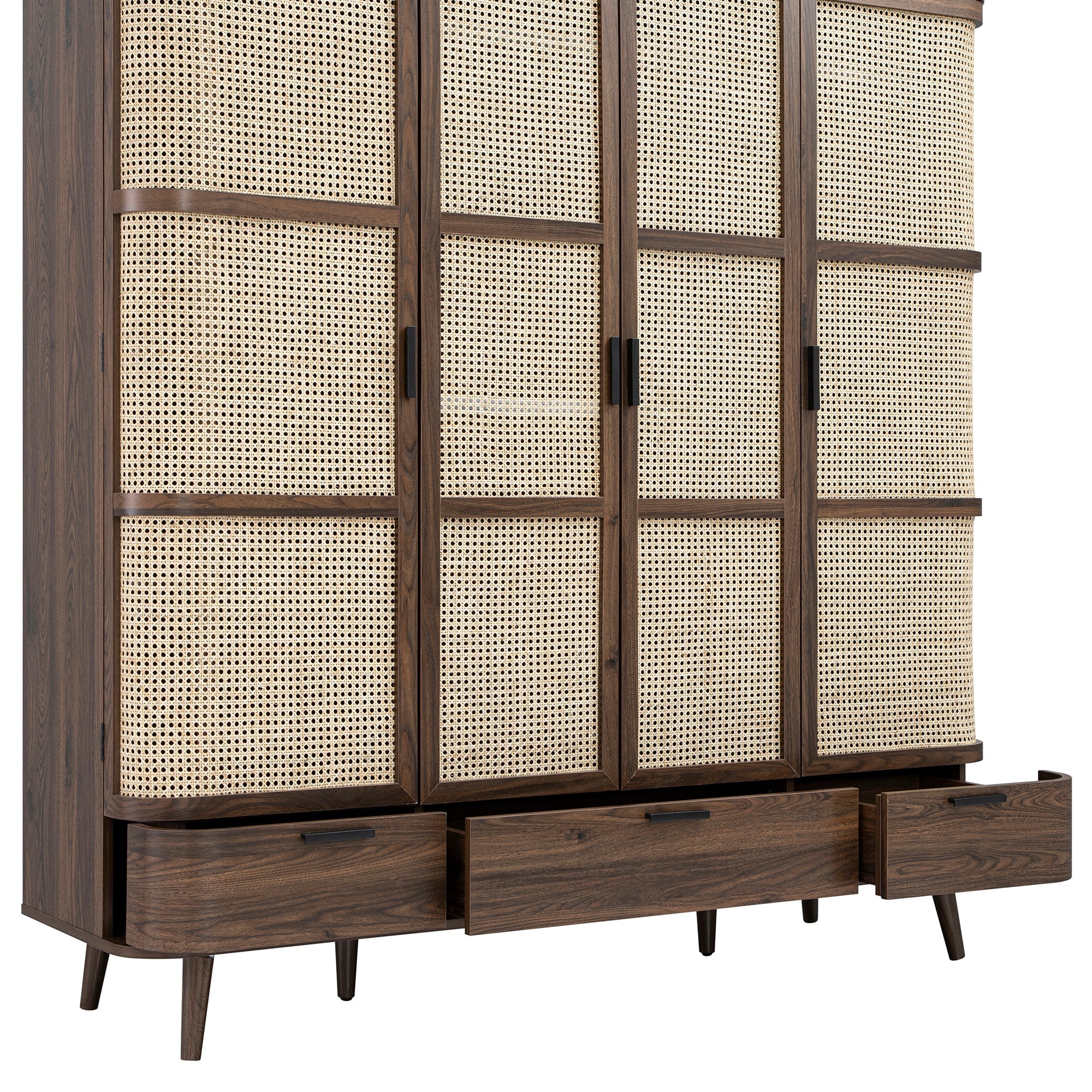 Izzy Curved Rattan 4-Door Wardrobe, Walnut