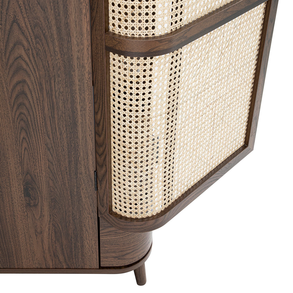 Izzy Curved Rattan 4-Door Wardrobe, Walnut