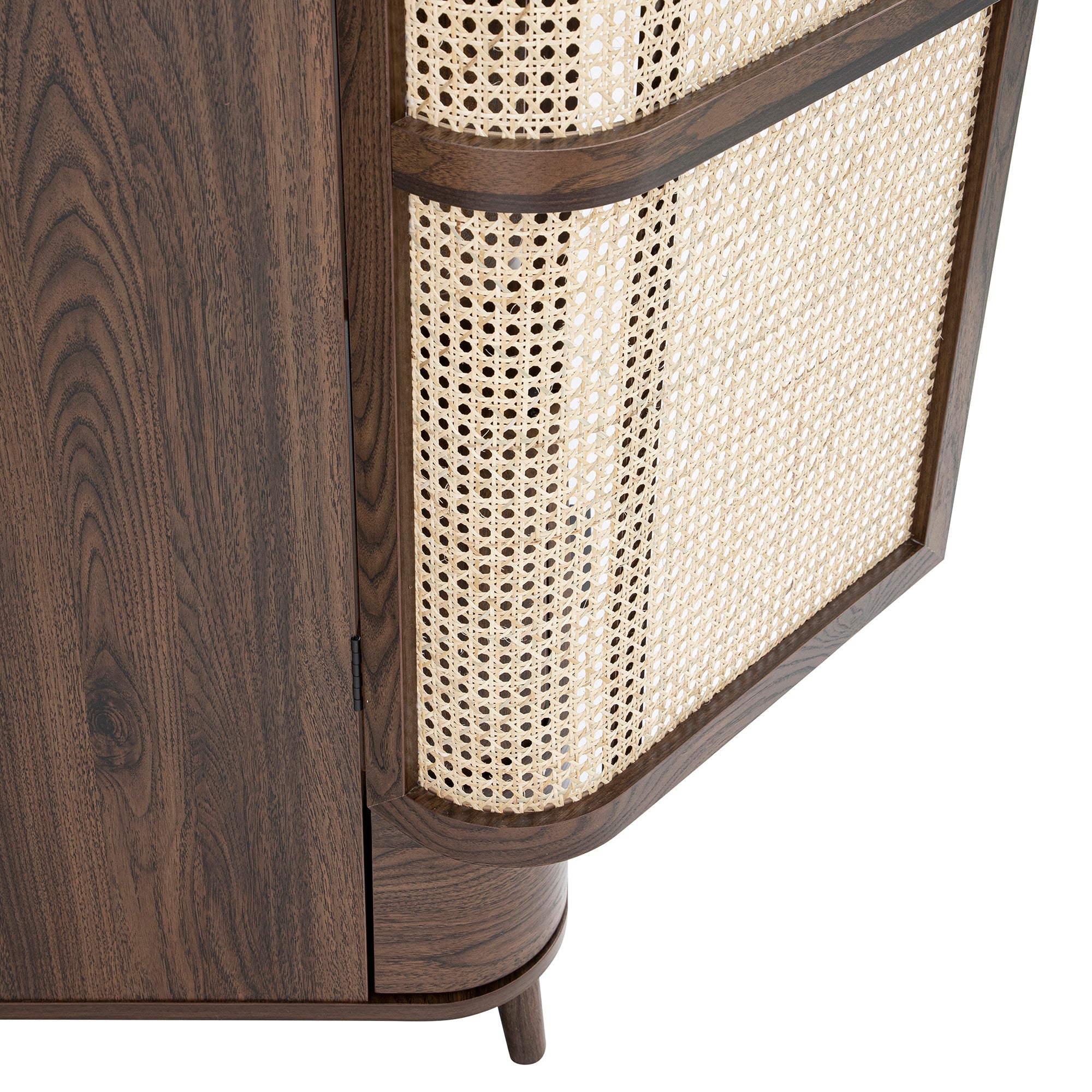 Izzy Curved Rattan 4-Door Wardrobe, Walnut