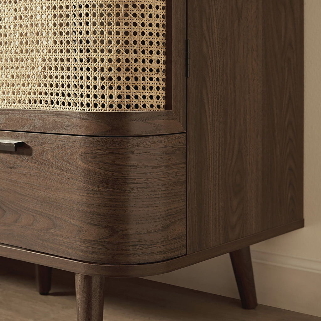Izzy Curved Rattan 4-Door Wardrobe, Walnut