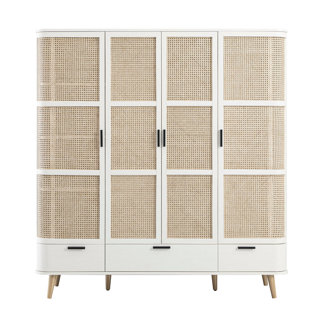 Izzy Curved Rattan 4-Door Wardrobe, White