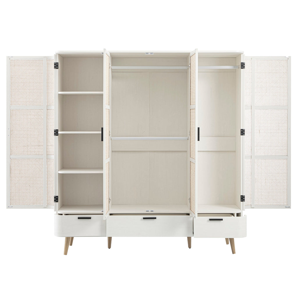 Izzy Curved Rattan 4-Door Wardrobe, White