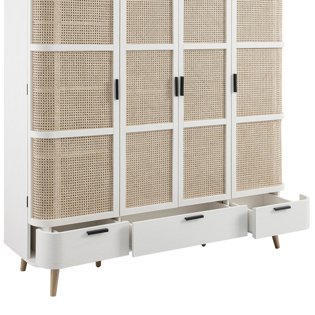 Izzy Curved Rattan 4-Door Wardrobe, White