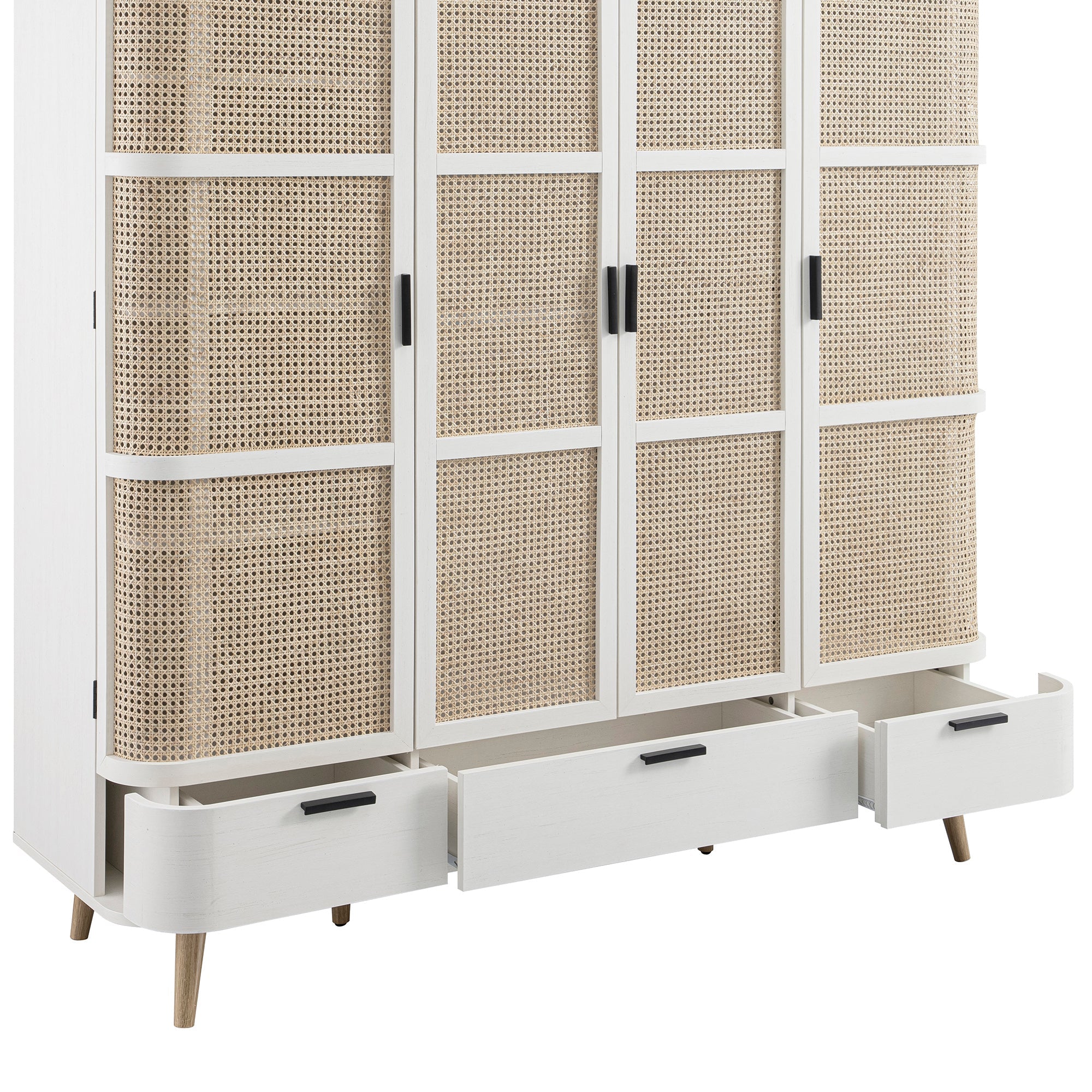 Izzy Curved Rattan 4-Door Wardrobe, White