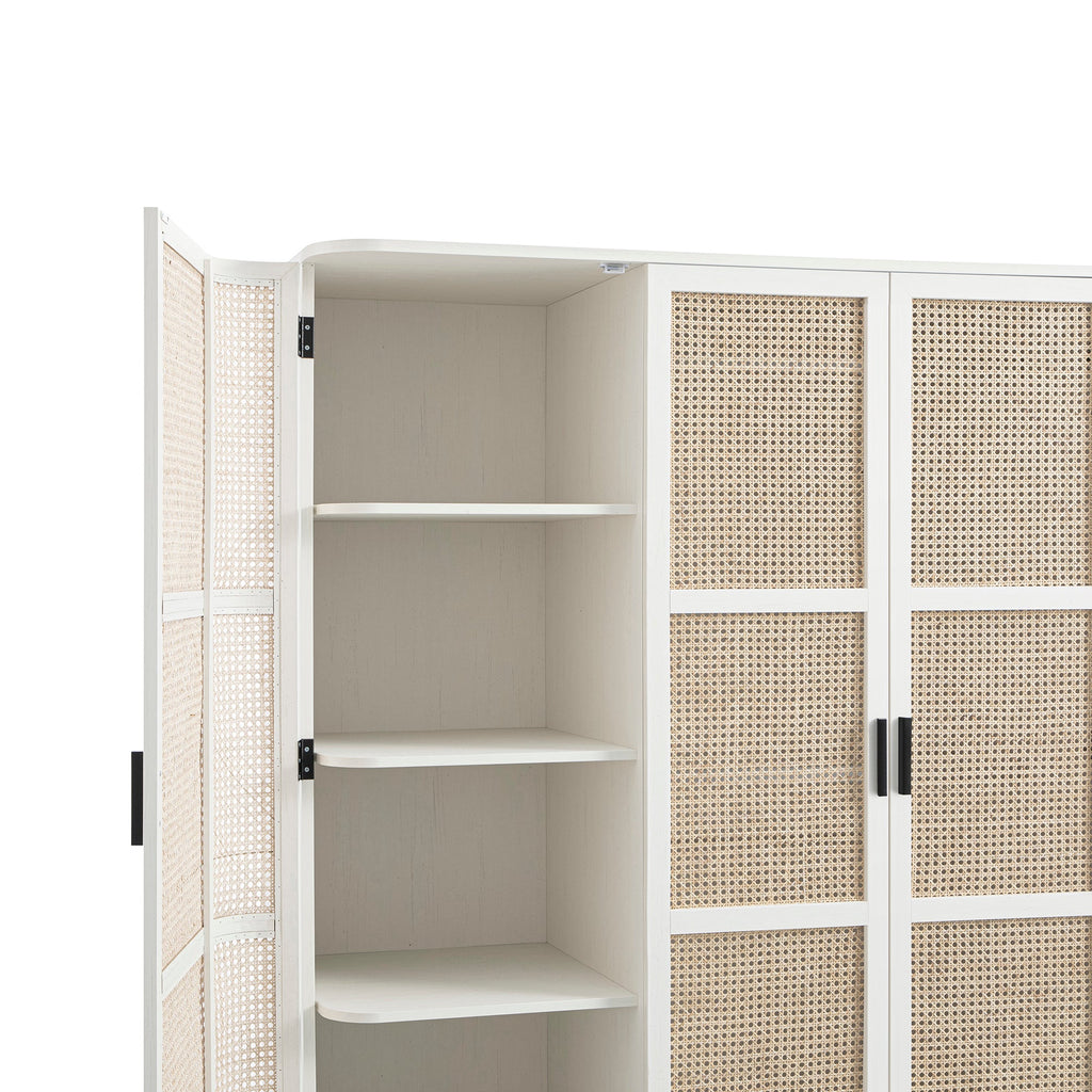 Izzy Curved Rattan 4-Door Wardrobe, White
