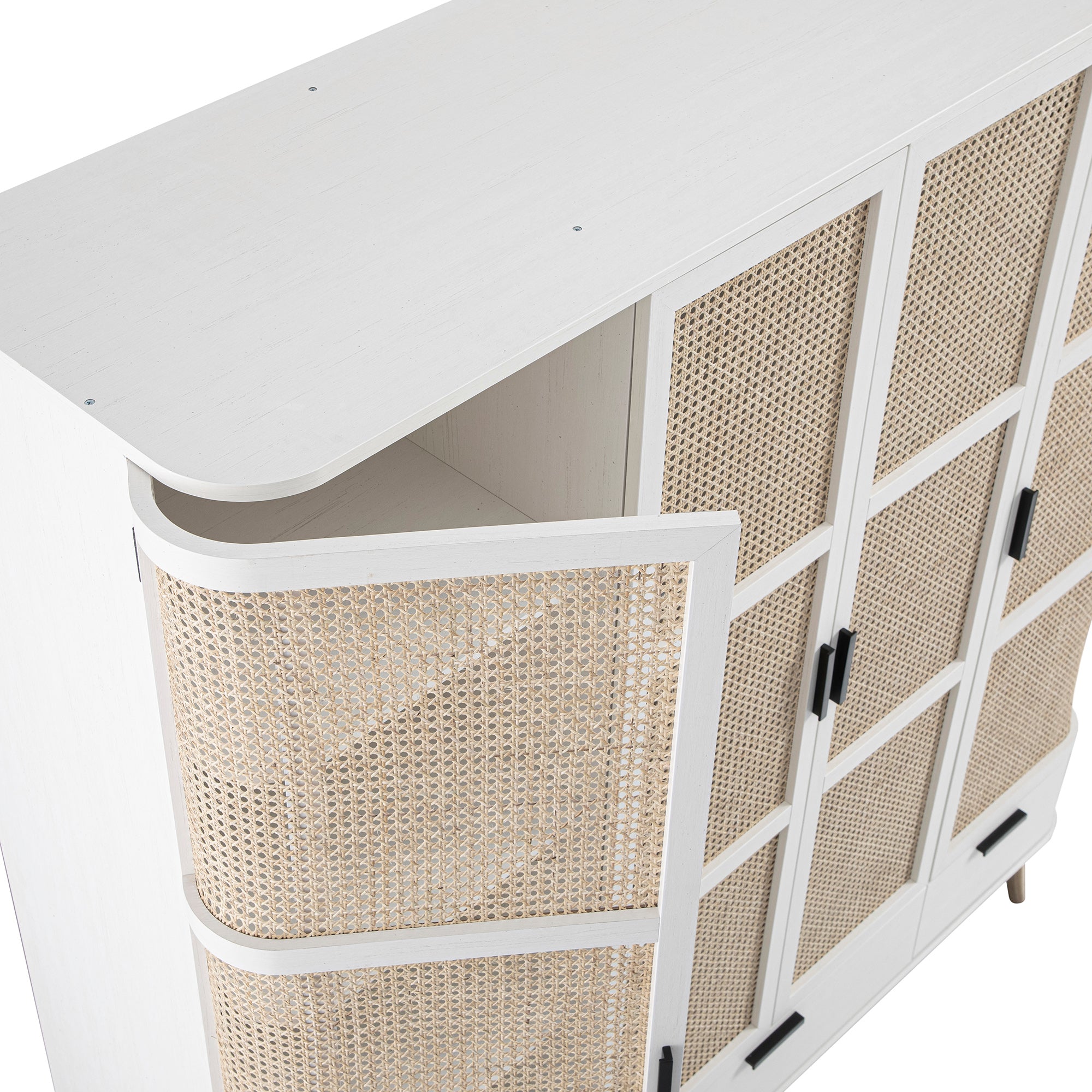 Izzy Curved Rattan 4-Door Wardrobe, White