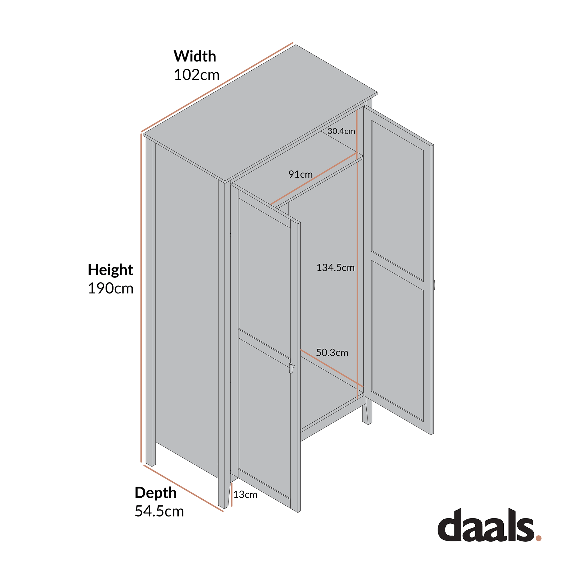 Oakham Double Wardrobe, Deep Greige