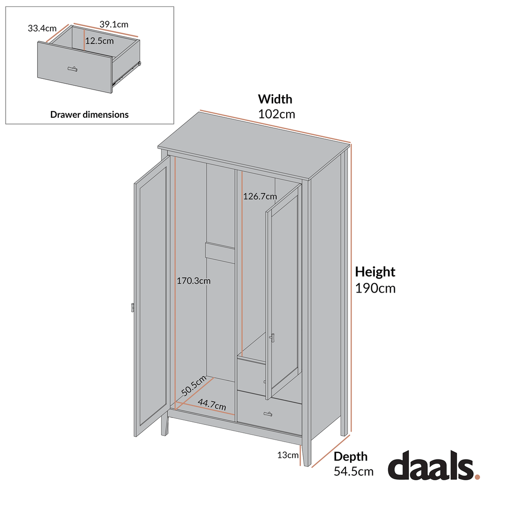 Oakham Mirrored Double Wardrobe, Wild Cherry