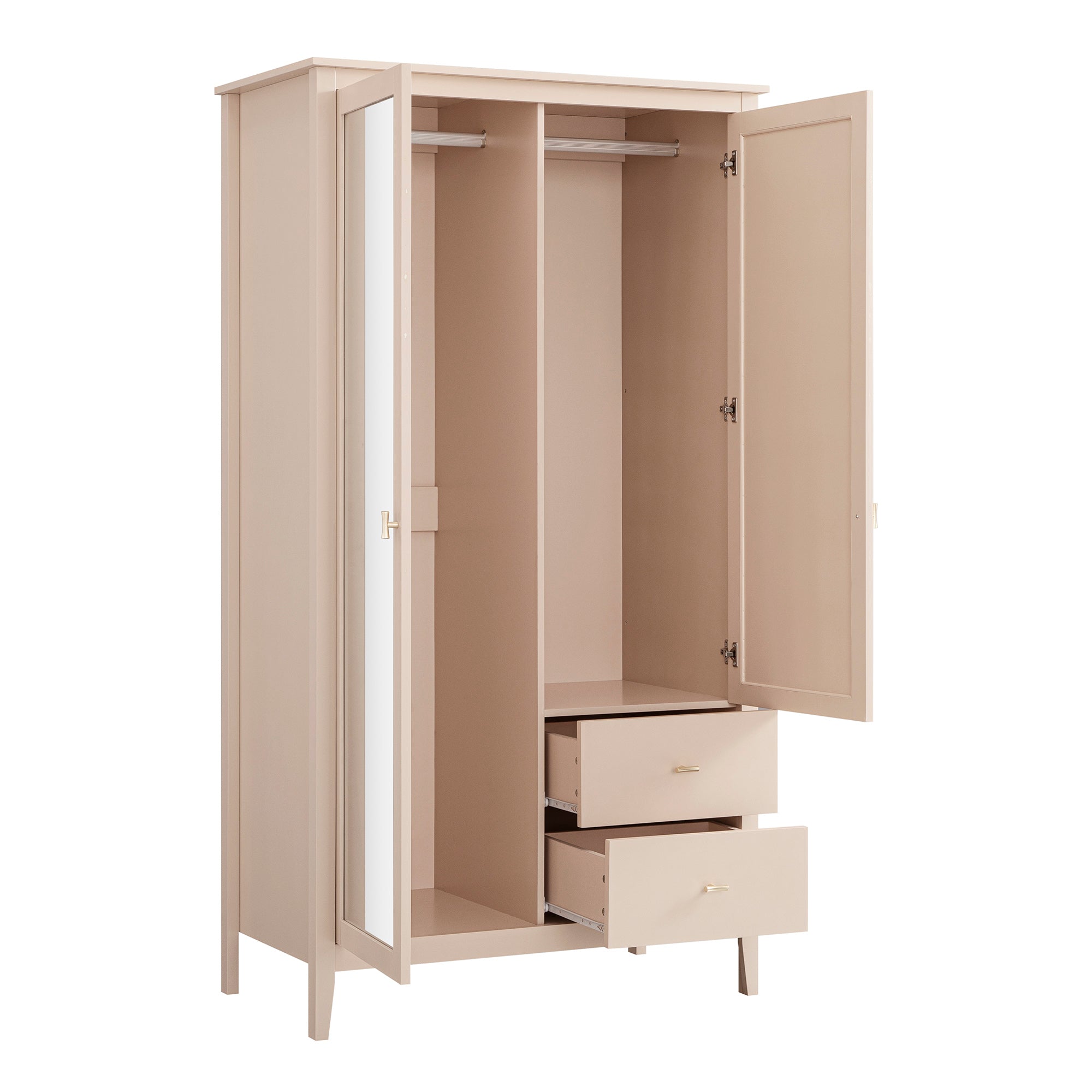 Oakham Mirrored Double Wardrobe, Nude Pink