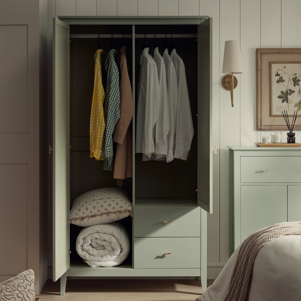 Oakham Mirrored Double Wardrobe, Desert Sage