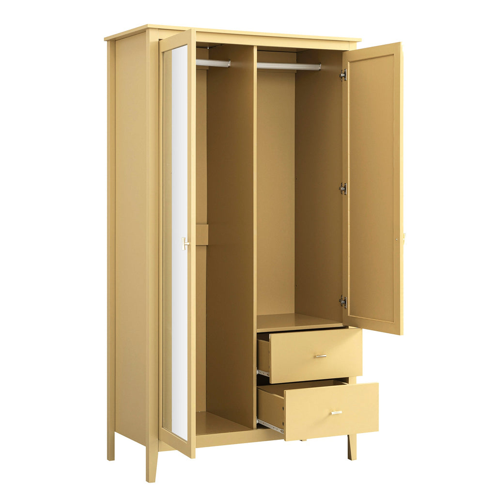 Oakham Mirrored Double Wardrobe, Rattan Yellow