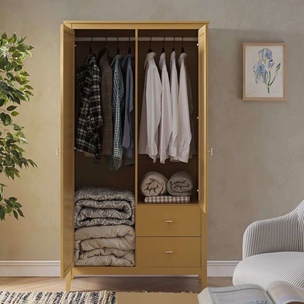 Oakham Mirrored Double Wardrobe, Rattan Yellow