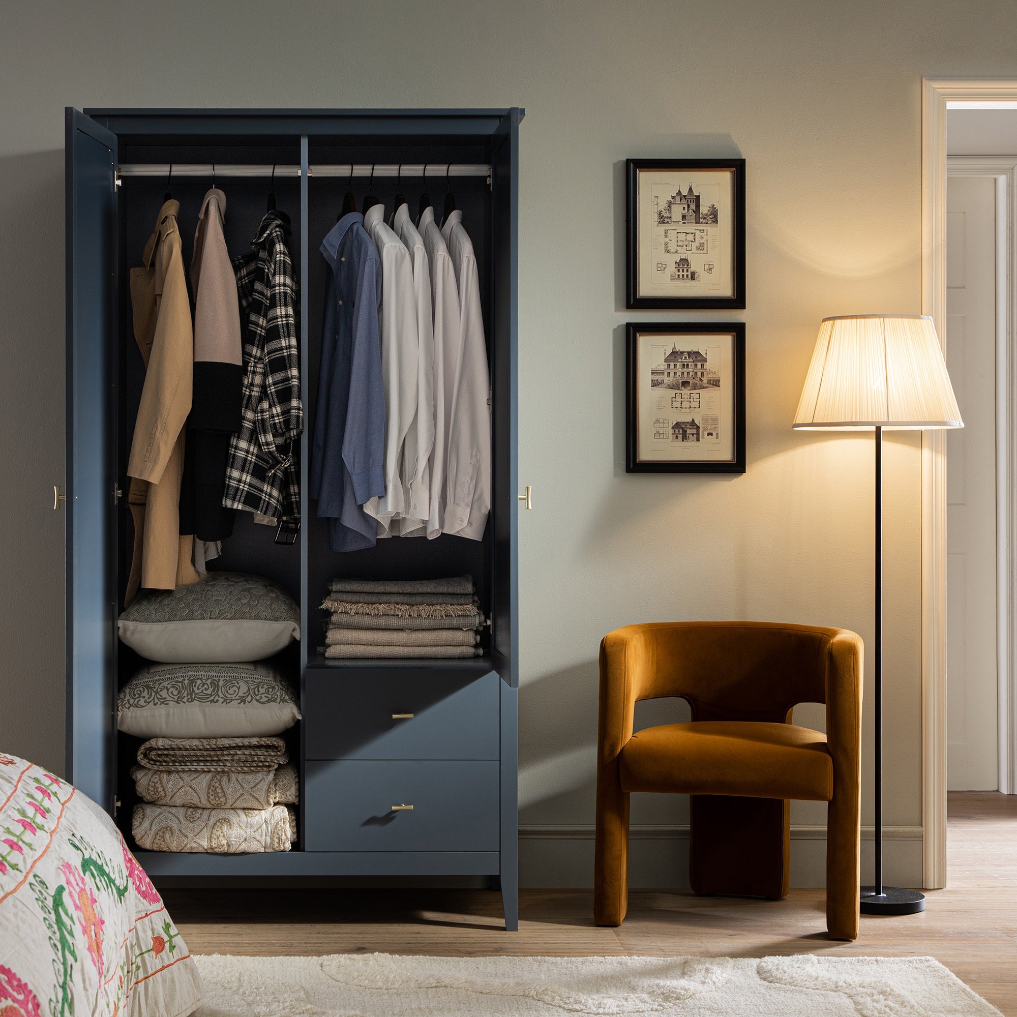 Oakham Mirrored Double Wardrobe, Stormy Blue