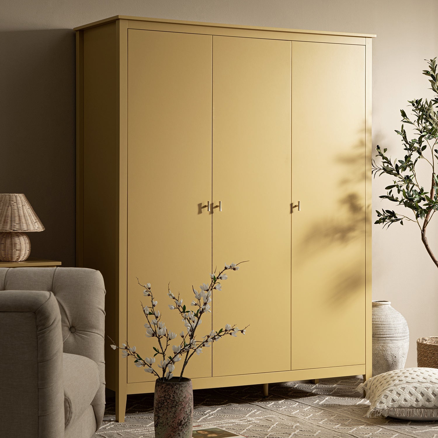 Oakham Triple Wardrobe, Rattan Yellow