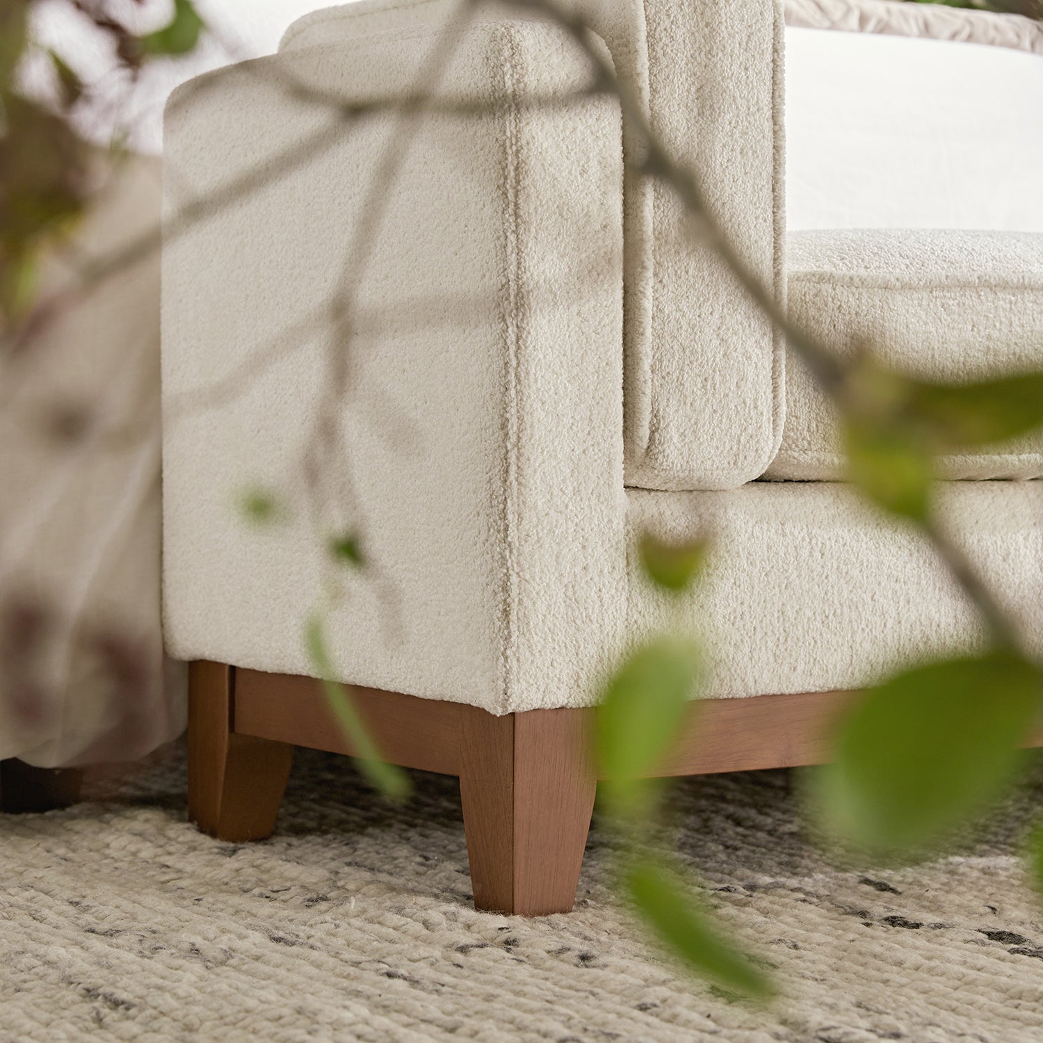 Dipley Beige Boucle Upholstered Bench