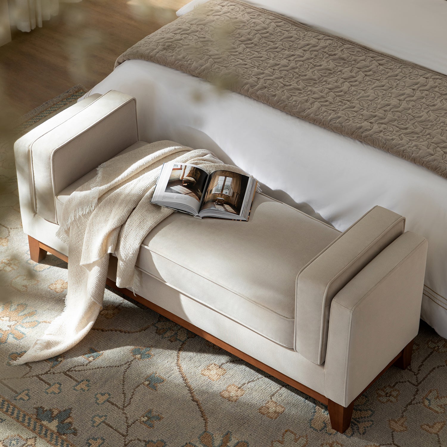 Dipley Champagne Velvet Upholstered Bench