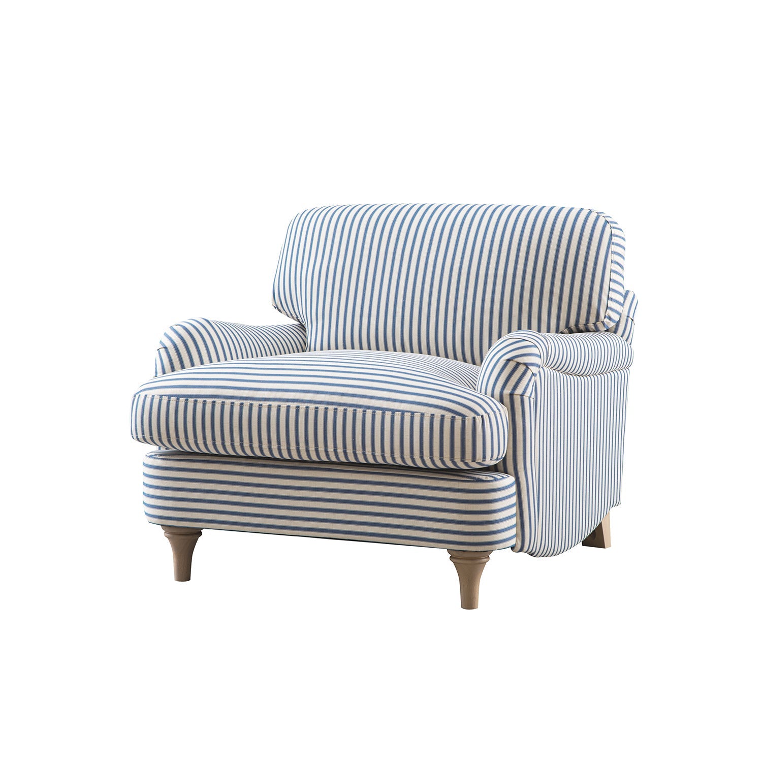 Daphnis Blue Striped Linen Blend Sofa, 1-Seater