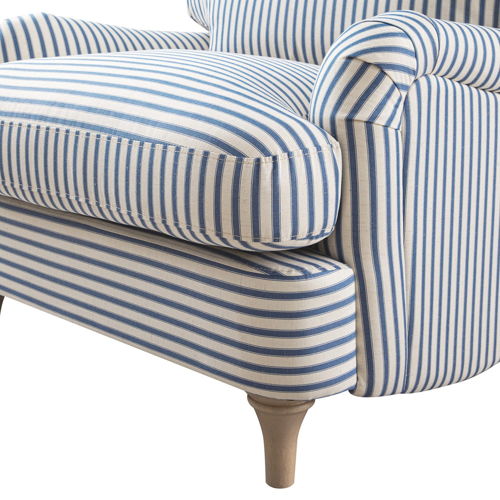 Daphnis Blue Striped Linen Blend Sofa, 1-Seater
